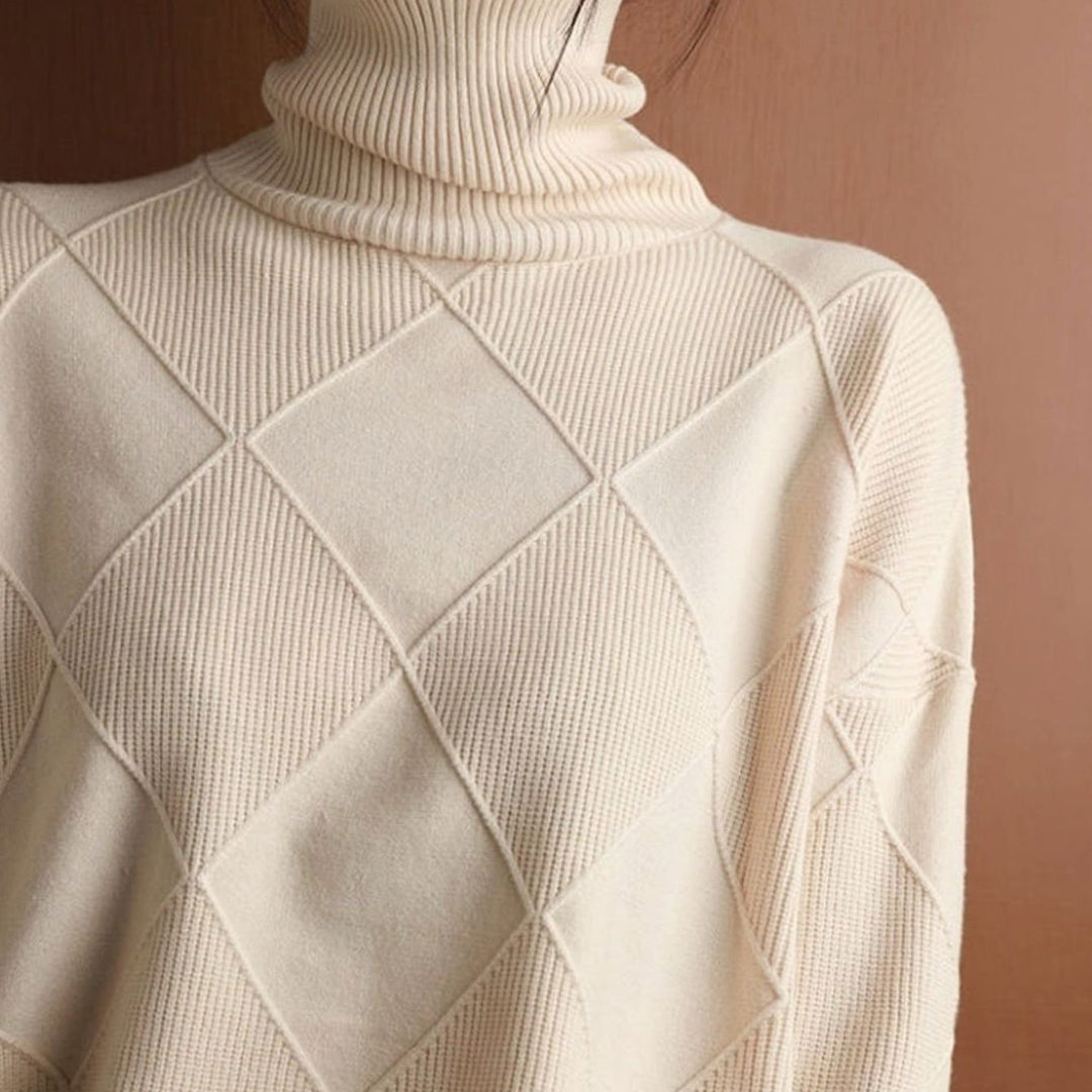 Women's Oversized Mock-Neck Diamond-Texture Knit Sweater
