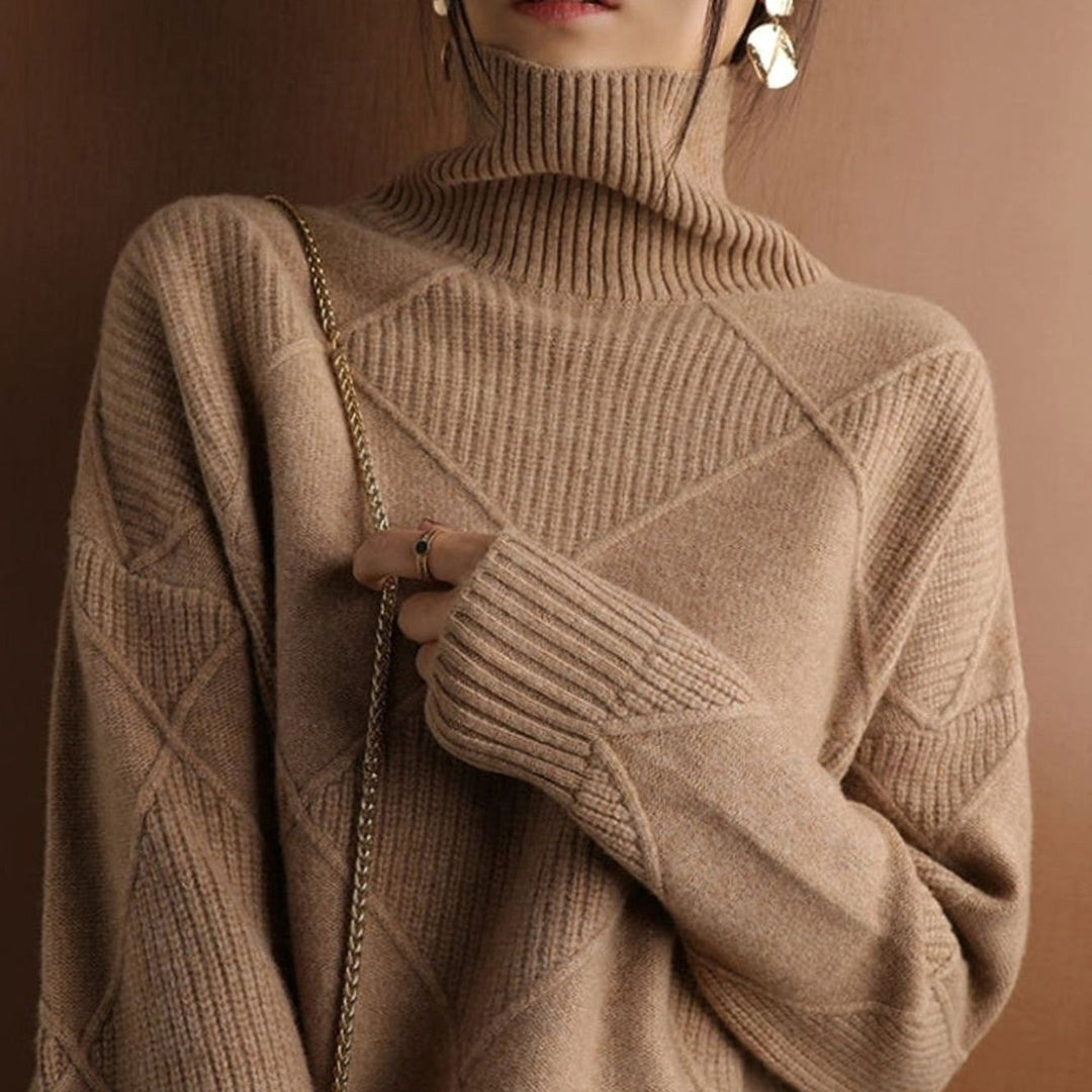 Women's Oversized Mock-Neck Diamond-Texture Knit Sweater