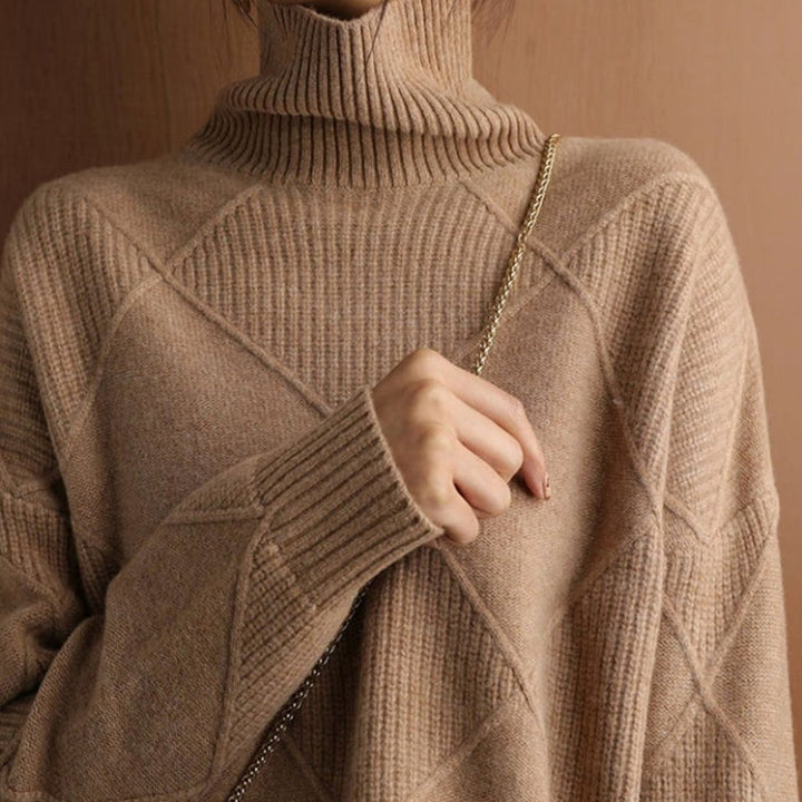 Women's Oversized Mock-Neck Diamond-Texture Knit Sweater