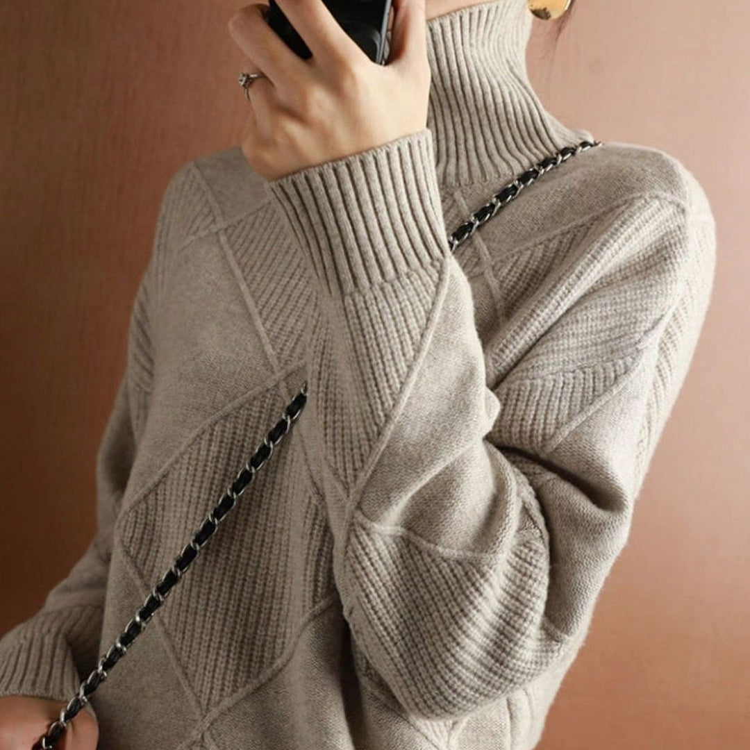 Women's Oversized Mock-Neck Diamond-Texture Knit Sweater