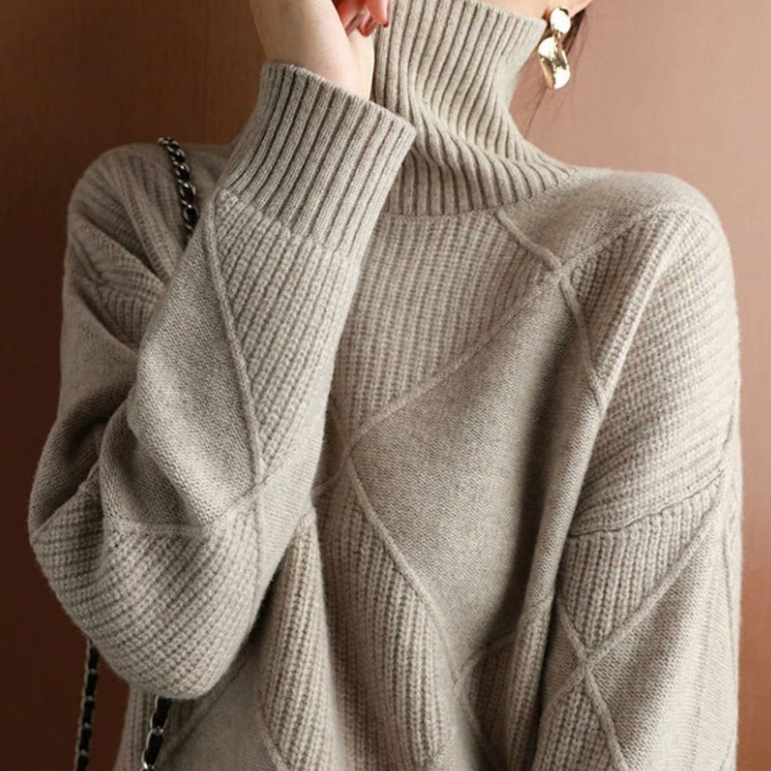 Women's Oversized Mock-Neck Diamond-Texture Knit Sweater