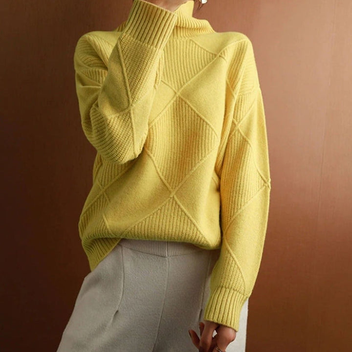Women's Oversized Mock-Neck Diamond-Texture Knit Sweater