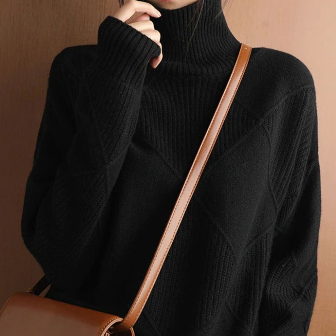 Women's Oversized Mock-Neck Diamond-Texture Knit Sweater