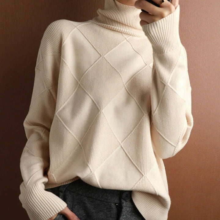 Women's Oversized Mock-Neck Diamond-Texture Knit Sweater