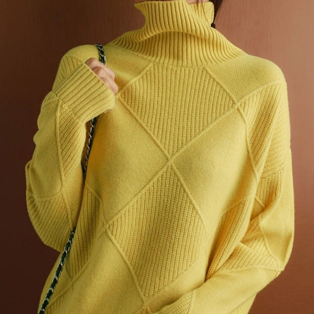 Women's Oversized Mock-Neck Diamond-Texture Knit Sweater
