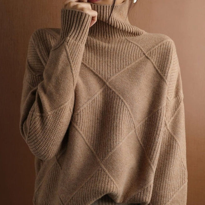 Women's Oversized Mock-Neck Diamond-Texture Knit Sweater