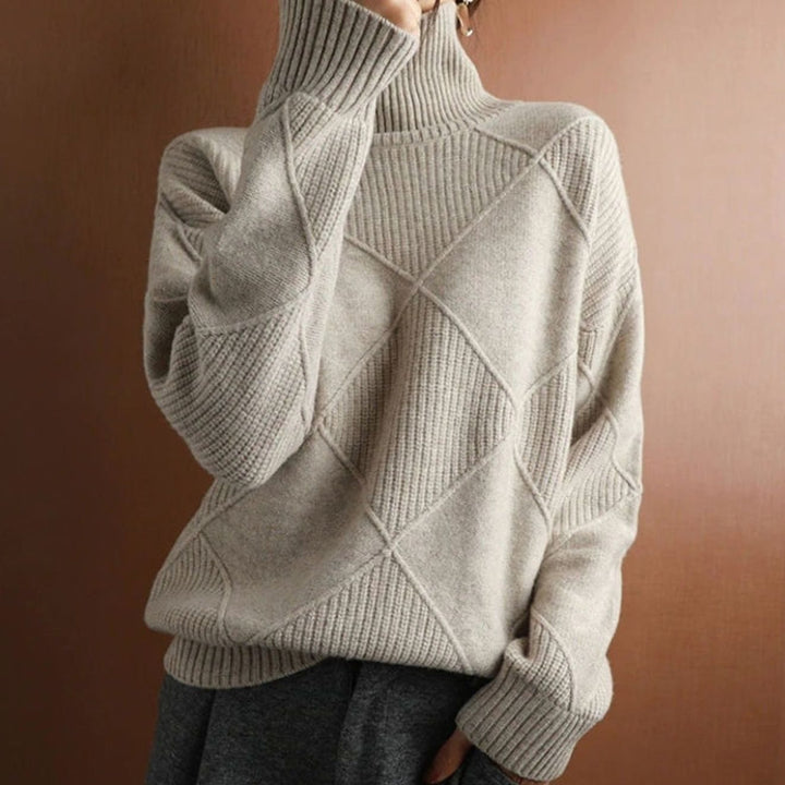 Women's Oversized Mock-Neck Diamond-Texture Knit Sweater