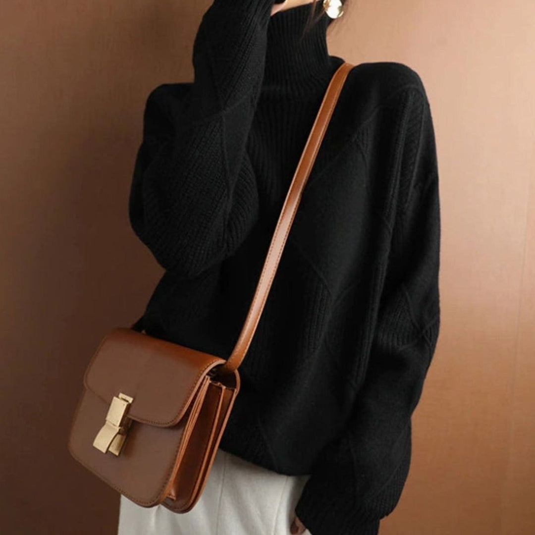 Women's Oversized Mock-Neck Diamond-Texture Knit Sweater
