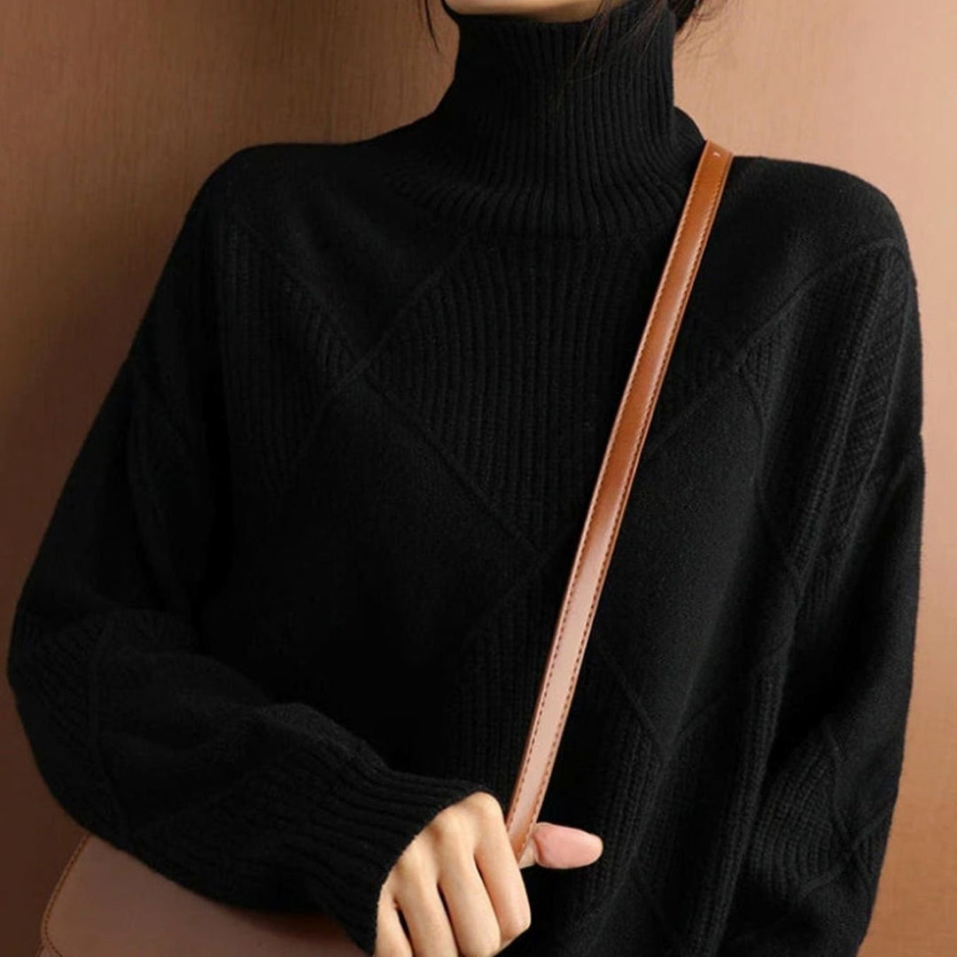 Women's Oversized Mock-Neck Diamond-Texture Knit Sweater