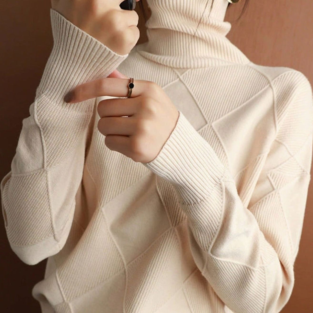Women's Oversized Mock-Neck Diamond-Texture Knit Sweater