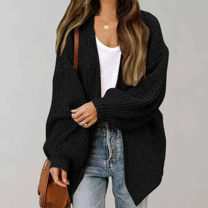 Women's Oversized Open Front Knit Cardigan Relaxed Fit Sweater - Black