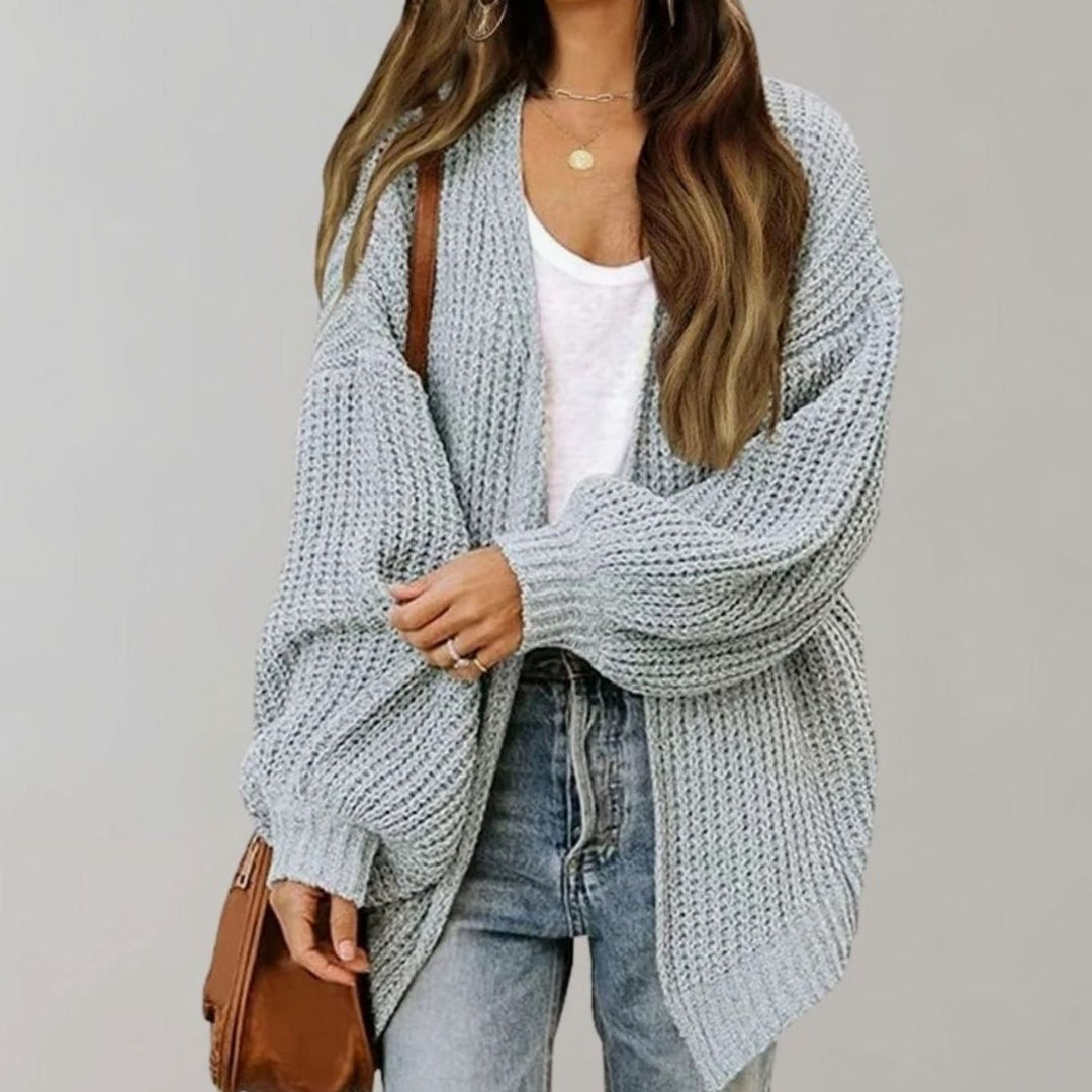 Women's Oversized Open Front Knit Cardigan Relaxed Fit Sweater - Grey