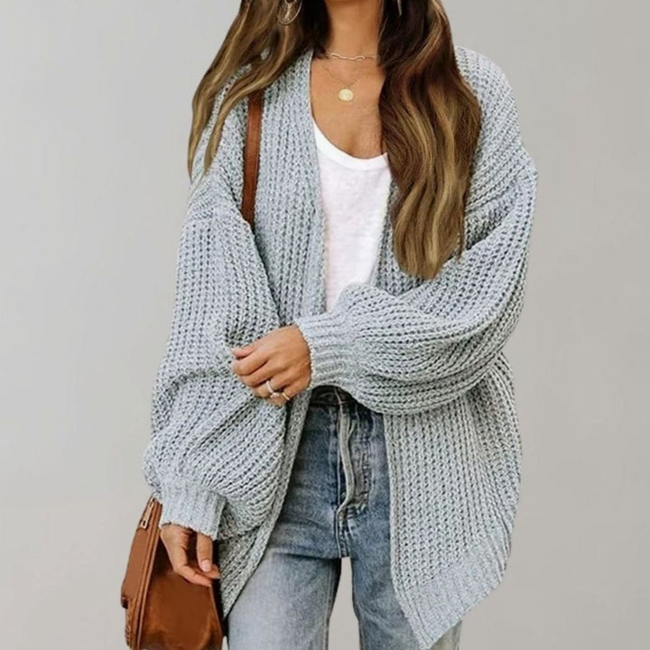 Women's Oversized Open Front Knit Cardigan Relaxed Fit Sweater - Grey