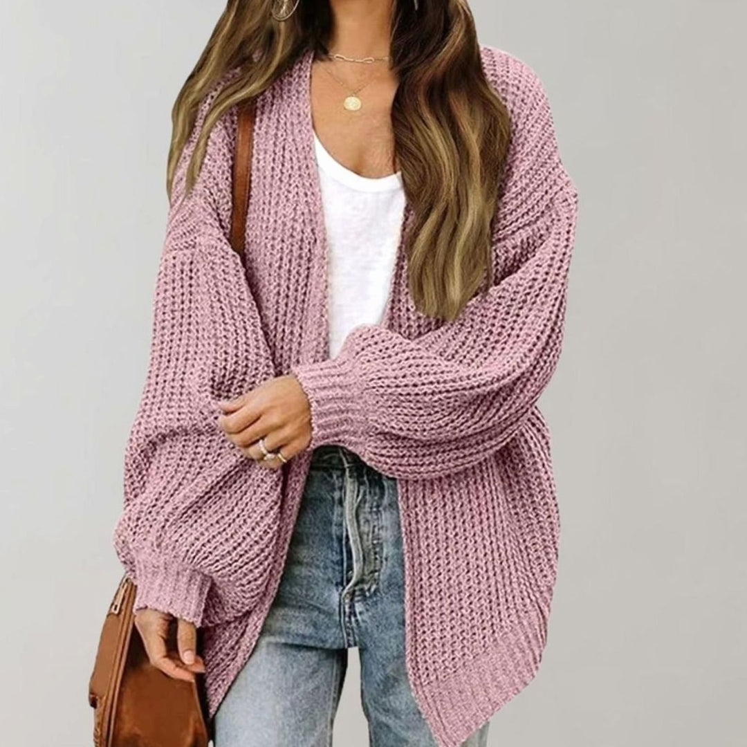 Women's Oversized Open Front Knit Cardigan Relaxed Fit Sweater - Pink