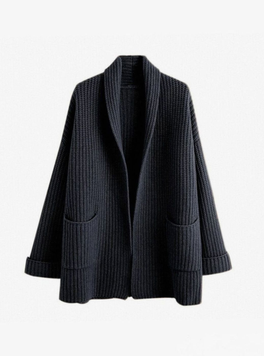 Women's Oversized Relaxed Fit Cardigan Open Front Knit Pockets - Black