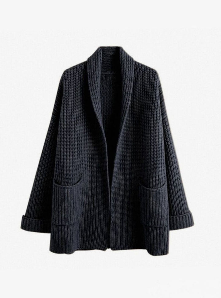 Women's Oversized Relaxed Fit Cardigan Open Front Knit Pockets - Black