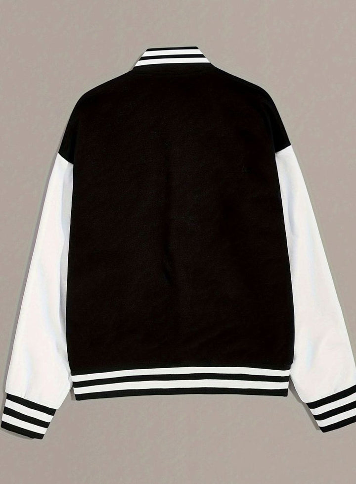 Women's Oversized Two-Tone Varsity Bomber Jacket Letter Patch