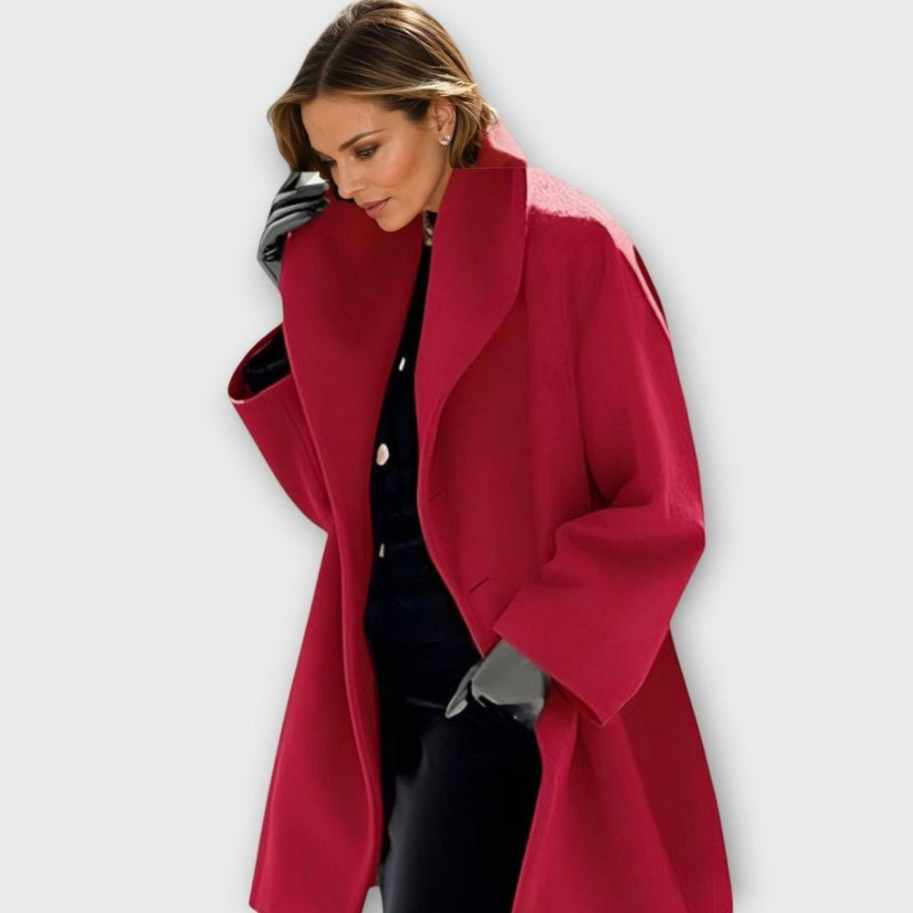 Women's Oversized Winter Coat Wide-Collar Longline Relaxed-Fit Coat - Red