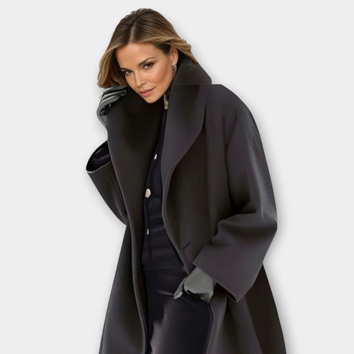 Women's Oversized Winter Coat Wide-Collar Longline Relaxed-Fit Coat - Black