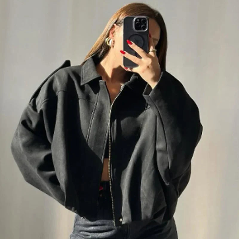 Madison | Women's Cropped Zip Up Bomber Jacket Luvy Boutique