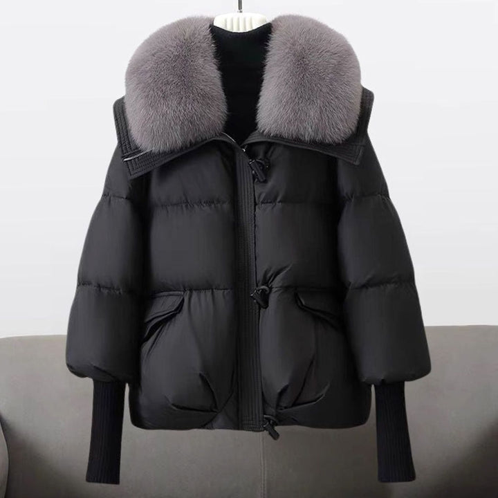 Women's Padded Fur-Collar Puffer Winter Jacket - Black