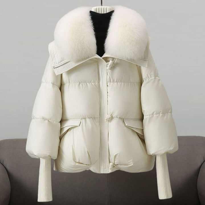 Women's Padded Fur-Collar Puffer Winter Jacket - White