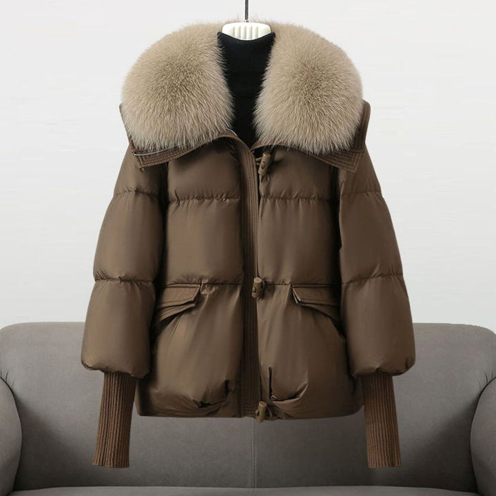 Women's Padded Fur-Collar Puffer Winter Jacket - Brown