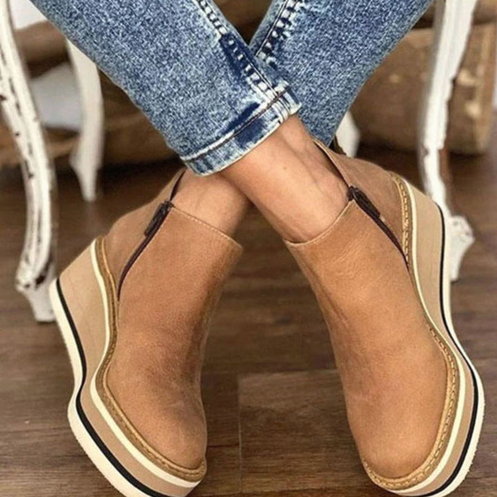 Women's Platform Wedge Chelsea Boots Slip-On Ankle Booties - Beige