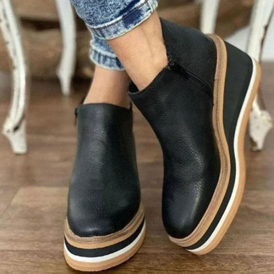 Women's Platform Wedge Chelsea Boots Slip-On Ankle Booties - Black