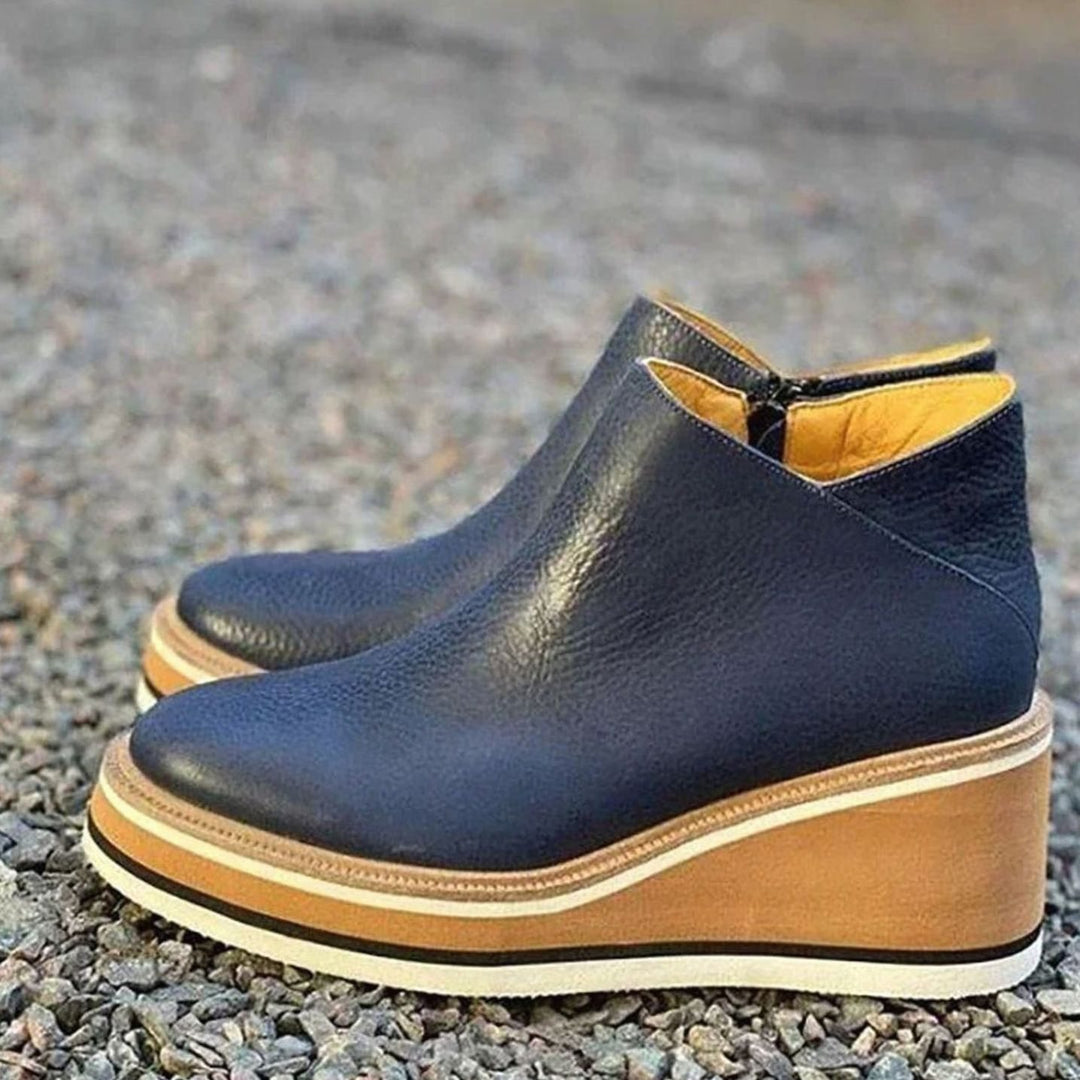 Women's Platform Wedge Chelsea Boots Slip-On Ankle Booties - Blue