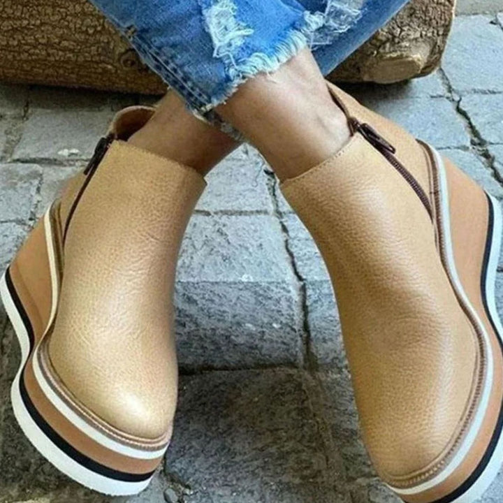 Women's Platform Wedge Chelsea Boots Slip-On Ankle Booties - Khaki