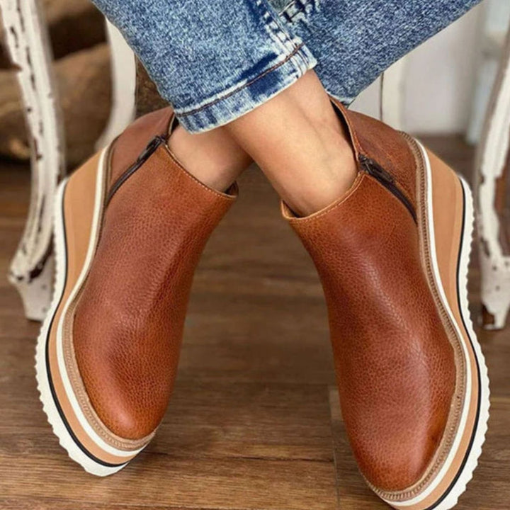 Women's Platform Wedge Chelsea Boots Slip-On Ankle Booties - Brown