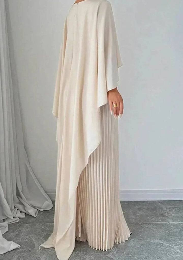 Women's Pleated Cape Overlay Batwing-Sleeve Maxi Dress