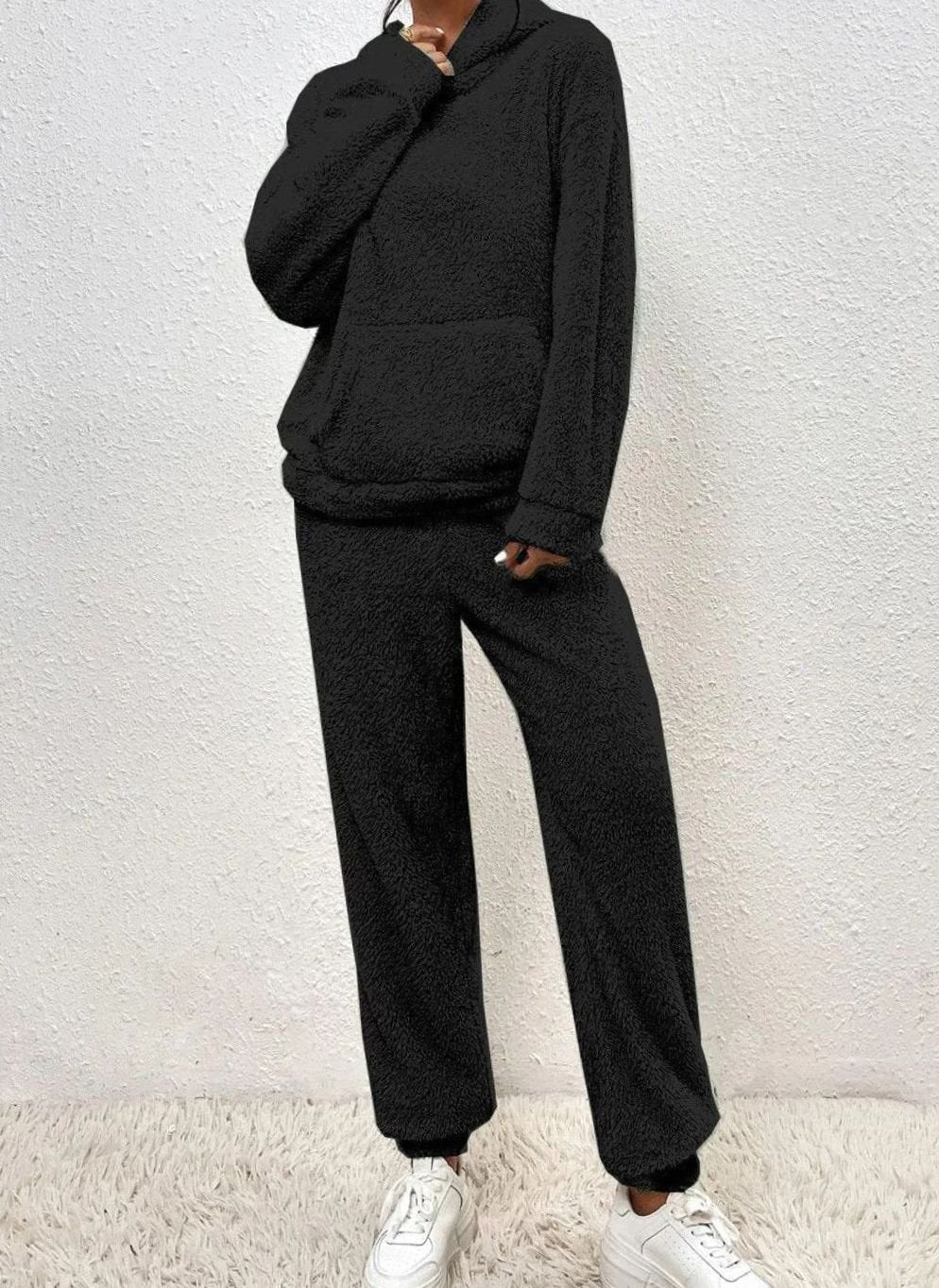 Women's Plush Fleece Hoodie Two-Piece Set Straight-Leg Lounge Pants