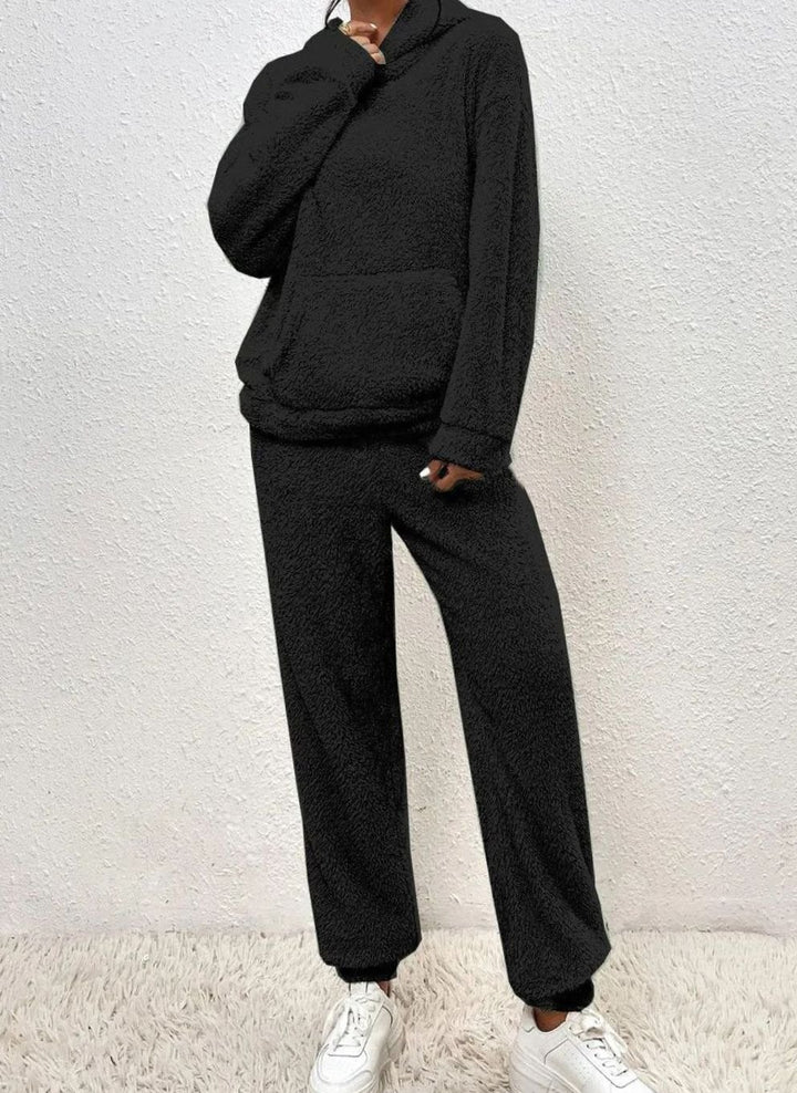 Women's Plush Fleece Hoodie Two-Piece Set Straight-Leg Lounge Pants