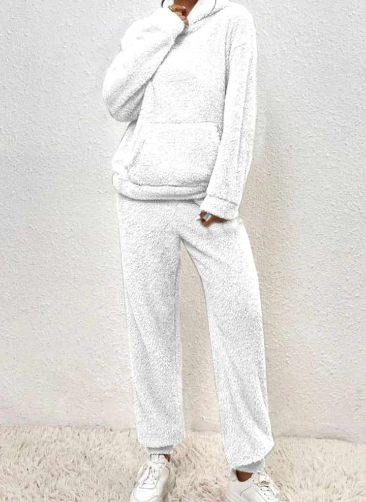 Women's Plush Fleece Hoodie Two-Piece Set Straight-Leg Lounge Pants