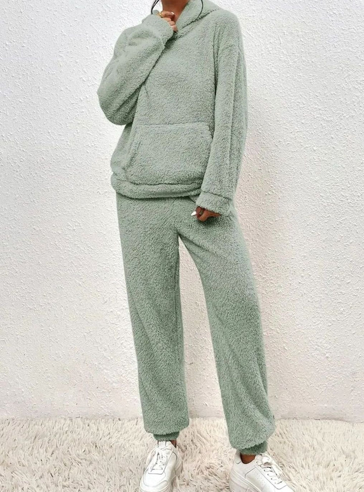 Women's Plush Fleece Hoodie Two-Piece Set Straight-Leg Lounge Pants