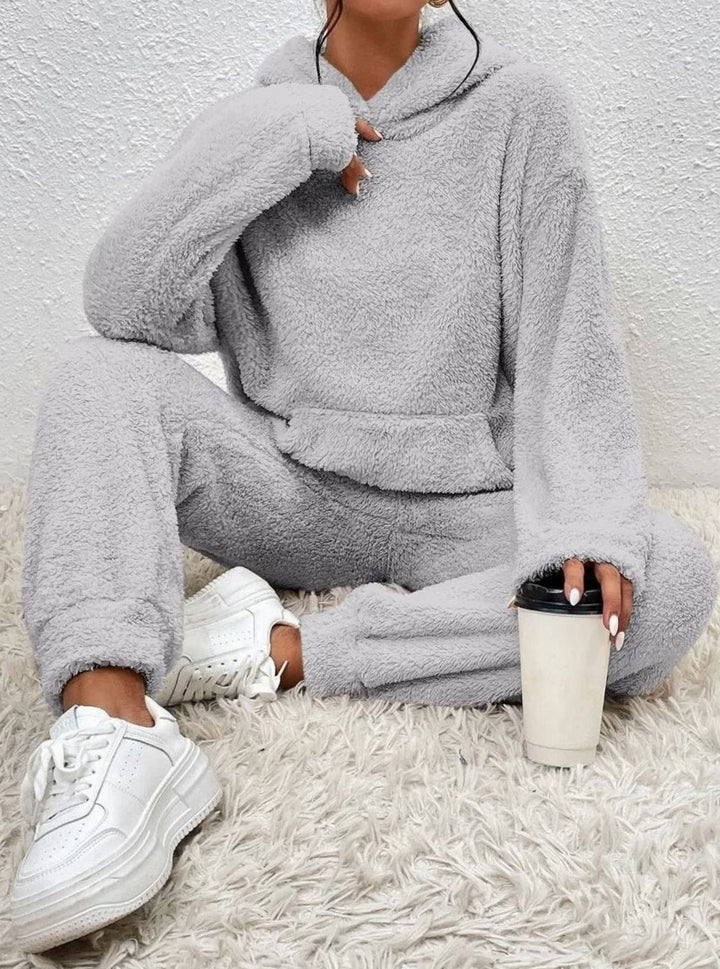 Women's Plush Fleece Hoodie Two-Piece Set Straight-Leg Lounge Pants