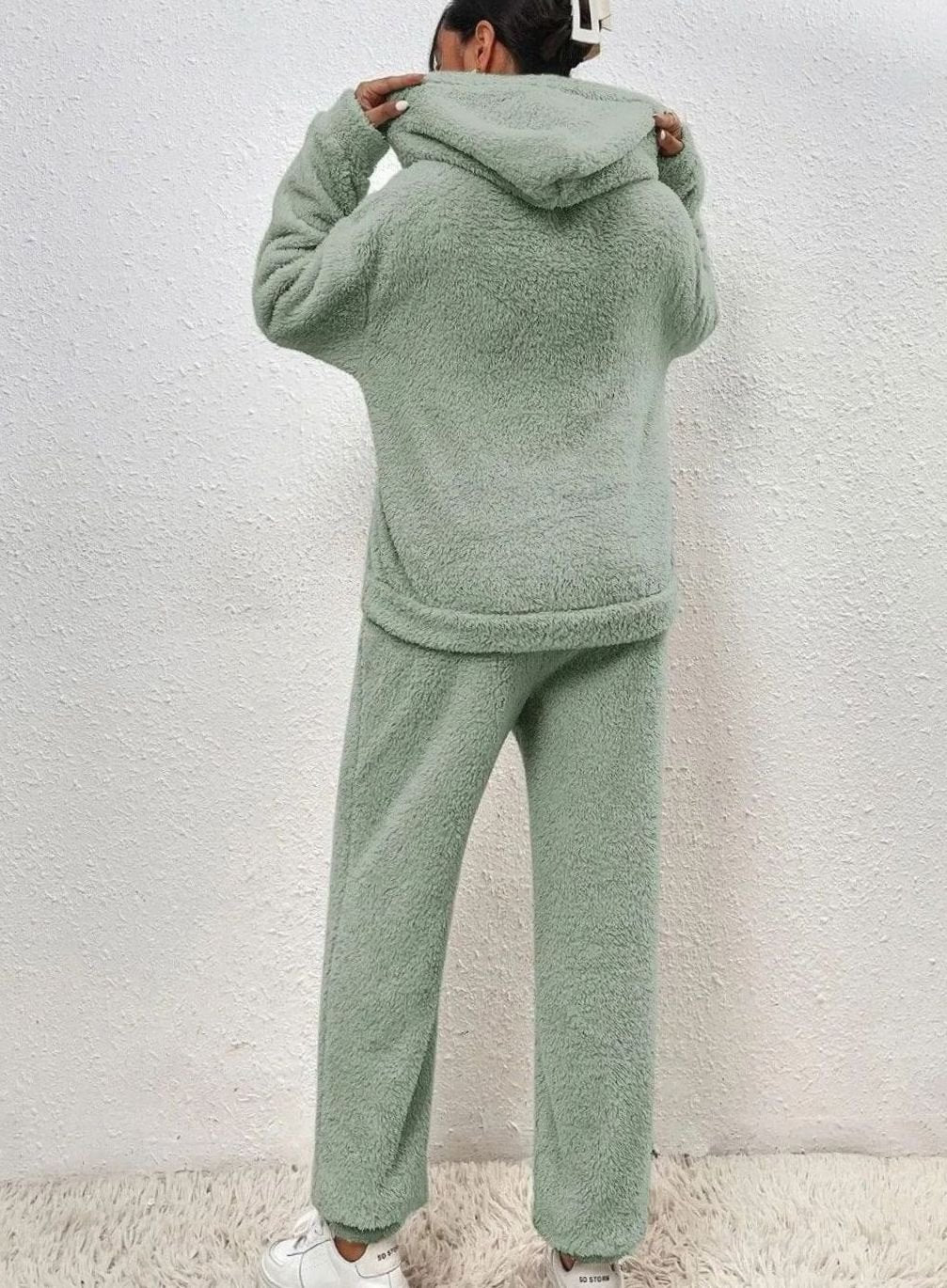 Women's Plush Fleece Hoodie Two-Piece Set Straight-Leg Lounge Pants