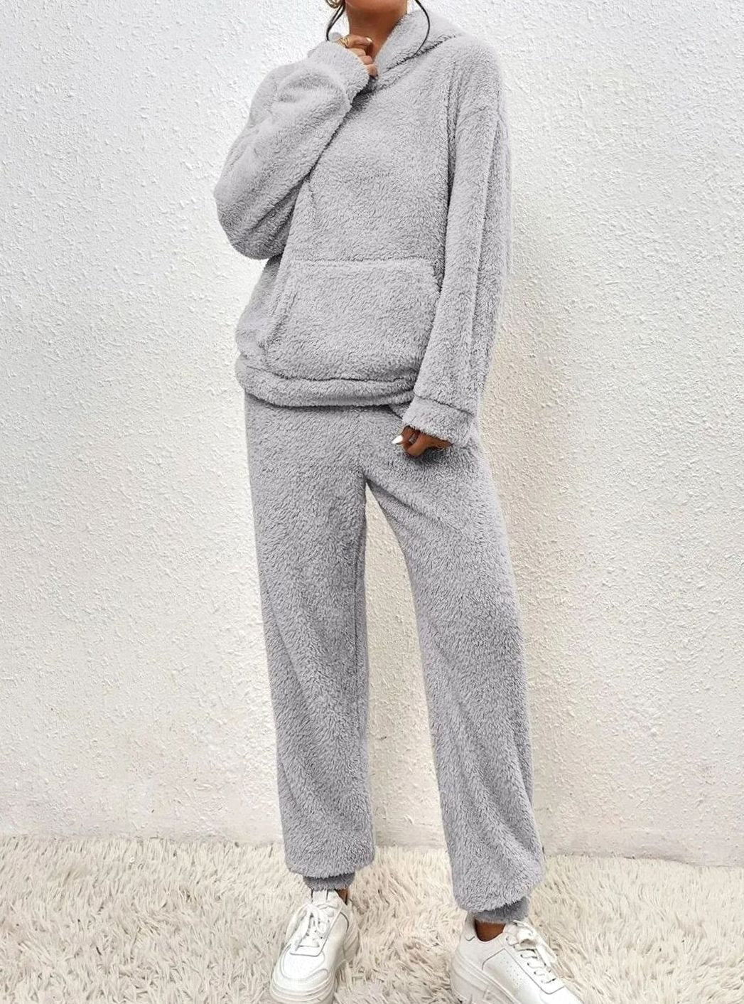 Women's Plush Fleece Hoodie Two-Piece Set Straight-Leg Lounge Pants