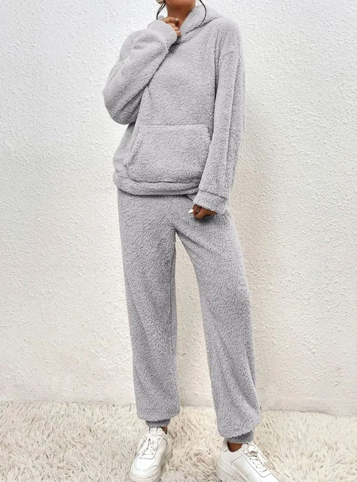 Women's Plush Fleece Hoodie Two-Piece Set Straight-Leg Lounge Pants