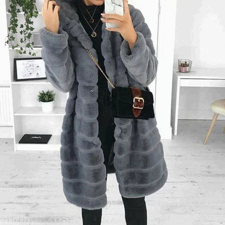 Women's Plush Hooded Button-Down Faux Fur Coat