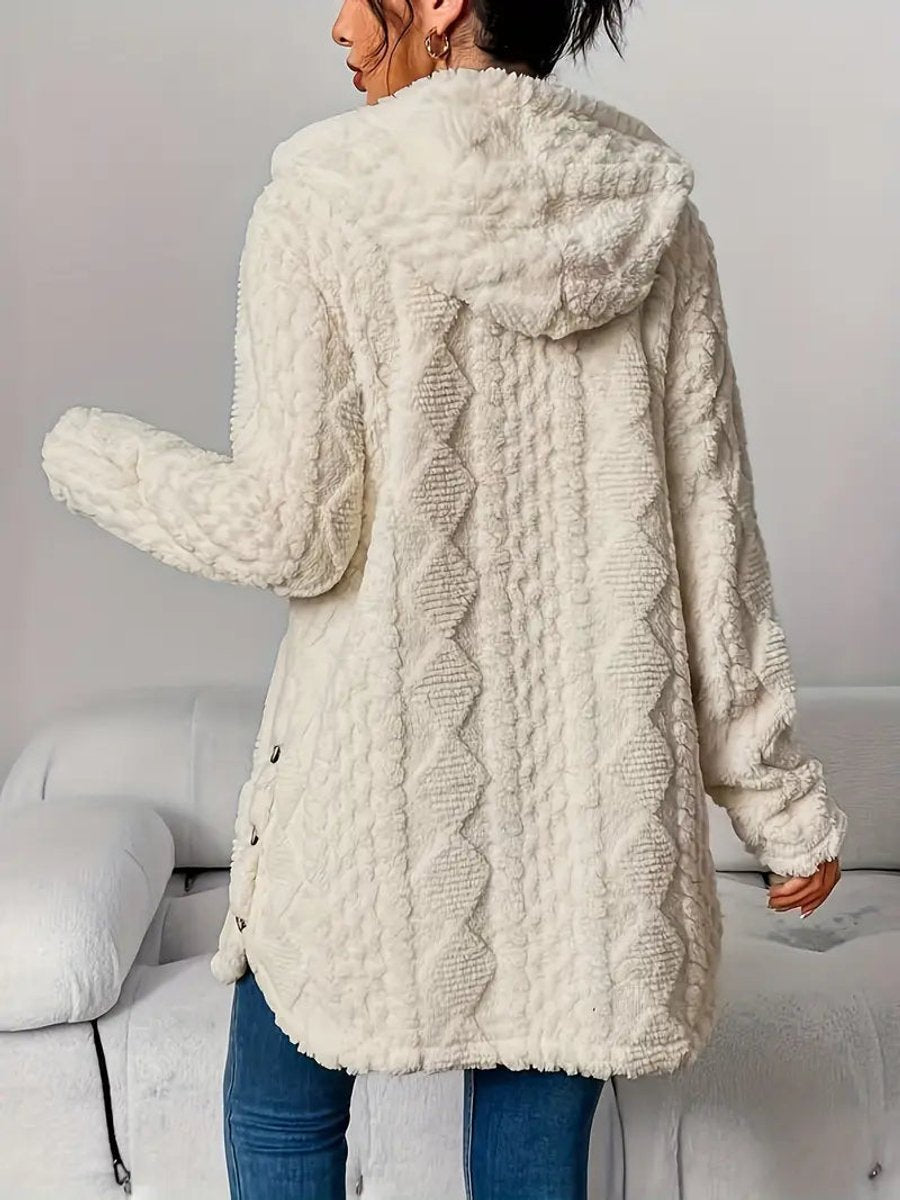 Women's Plush Hooded Button-Front Oversized Cardigan