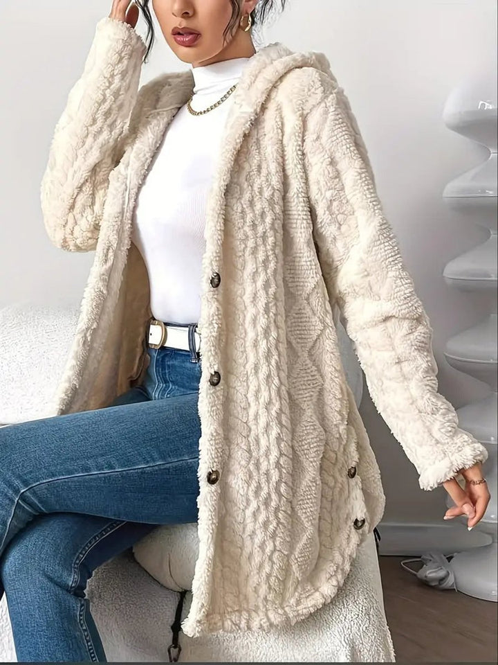 Women's Plush Hooded Button-Front Oversized Cardigan