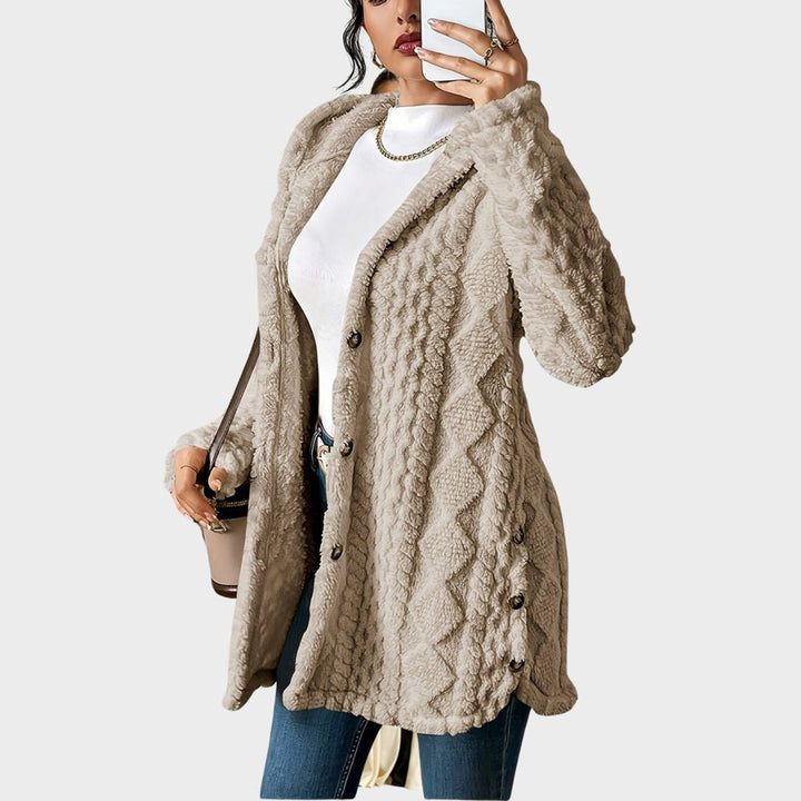 Women's Plush Hooded Button-Front Oversized Cardigan