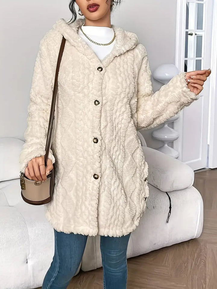 Women's Plush Hooded Button-Front Oversized Cardigan