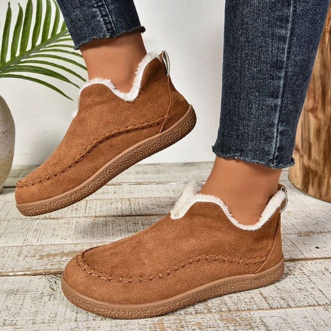 Women's Plush-Lined Slip-On Moccasin Loafers - Brown