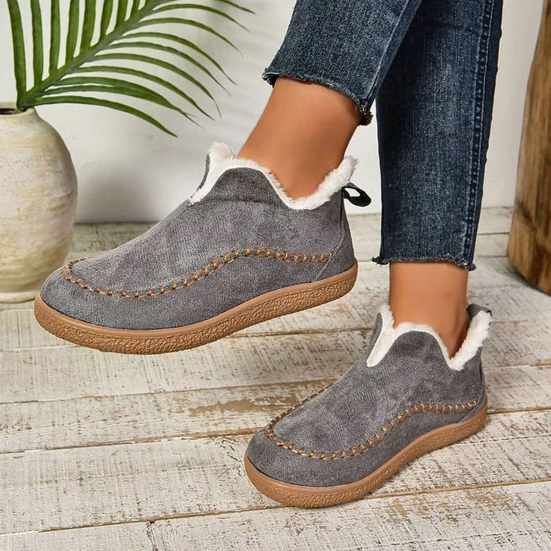 Women's Plush-Lined Slip-On Moccasin Loafers - Gray