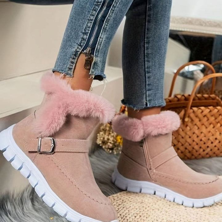 Women's Plush-Trimmed Buckle Ankle Winter Boots