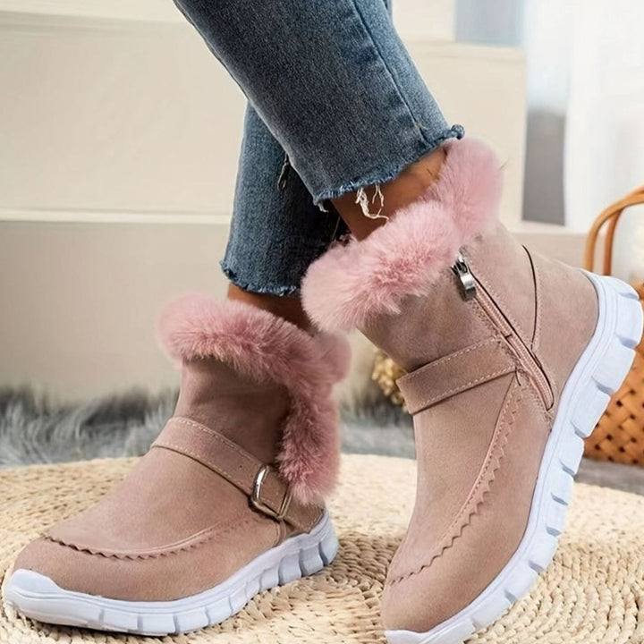 Women's Plush-Trimmed Buckle Ankle Winter Boots - Pink
